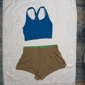 Fabletics Blue Sports Bra and Brown Shorts Set